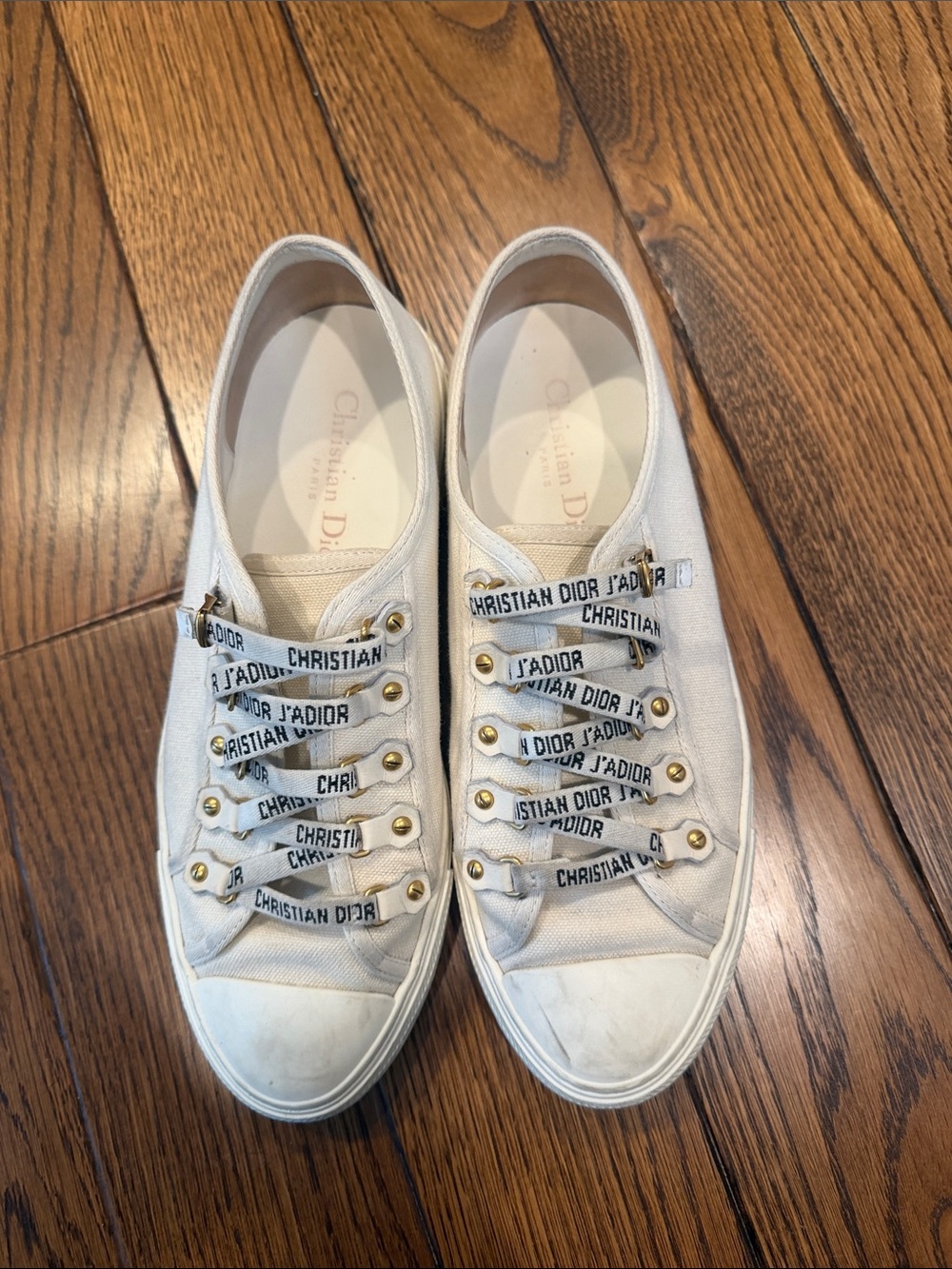 Dior White Canvas Low-Top Sneakers with J'Adior Ribbon Laces